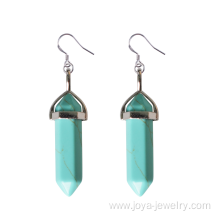 Natural Gemstone Healing Hexagonal Columns Crystal Hook Earring